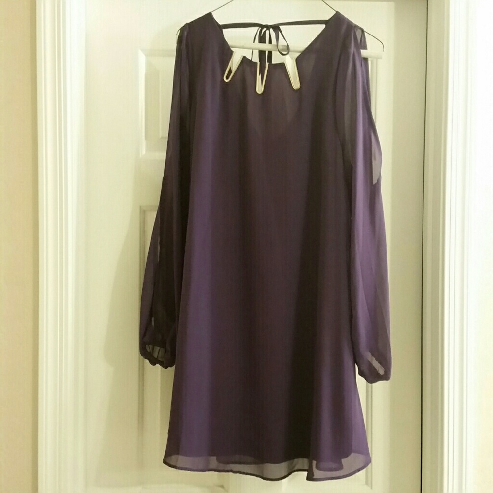 Purple dress with arm slit and metal detail medium